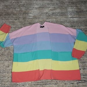 Rainbow Stripe Cotton Knit Open Cardigan